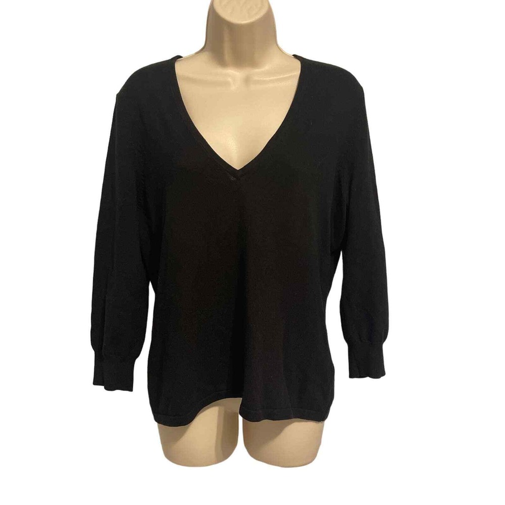Black V Neck Poly-Cotton Sweater‎ Size Medium Pre-owned